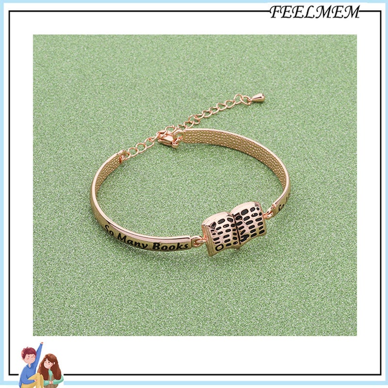 FEELMEM EELMEM Book Lover Gifts So Many Books So Little Time Book Charm Bracelet Bookworm Jewelry Reader Gift Librarian Gift (Rose gold) - Image 4